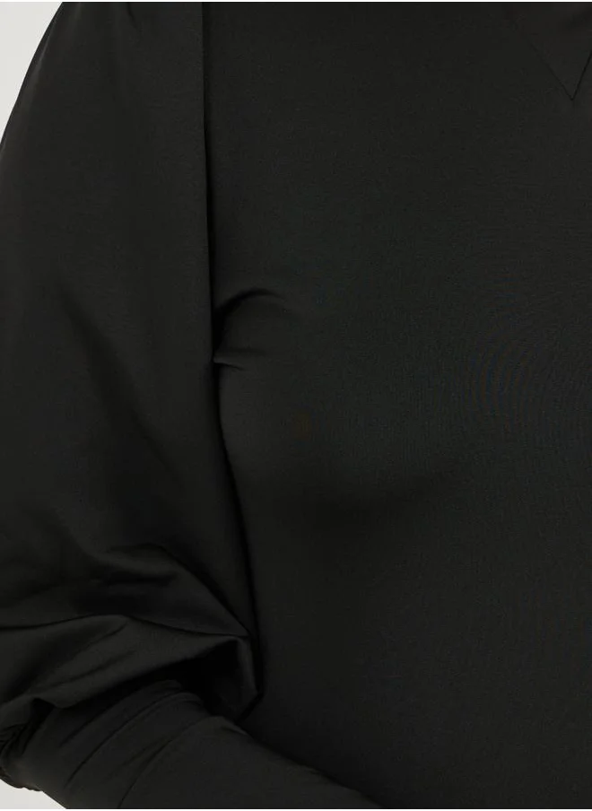 ستايلي Solid Cuffed Long Sleeves A-Line Midi Dress