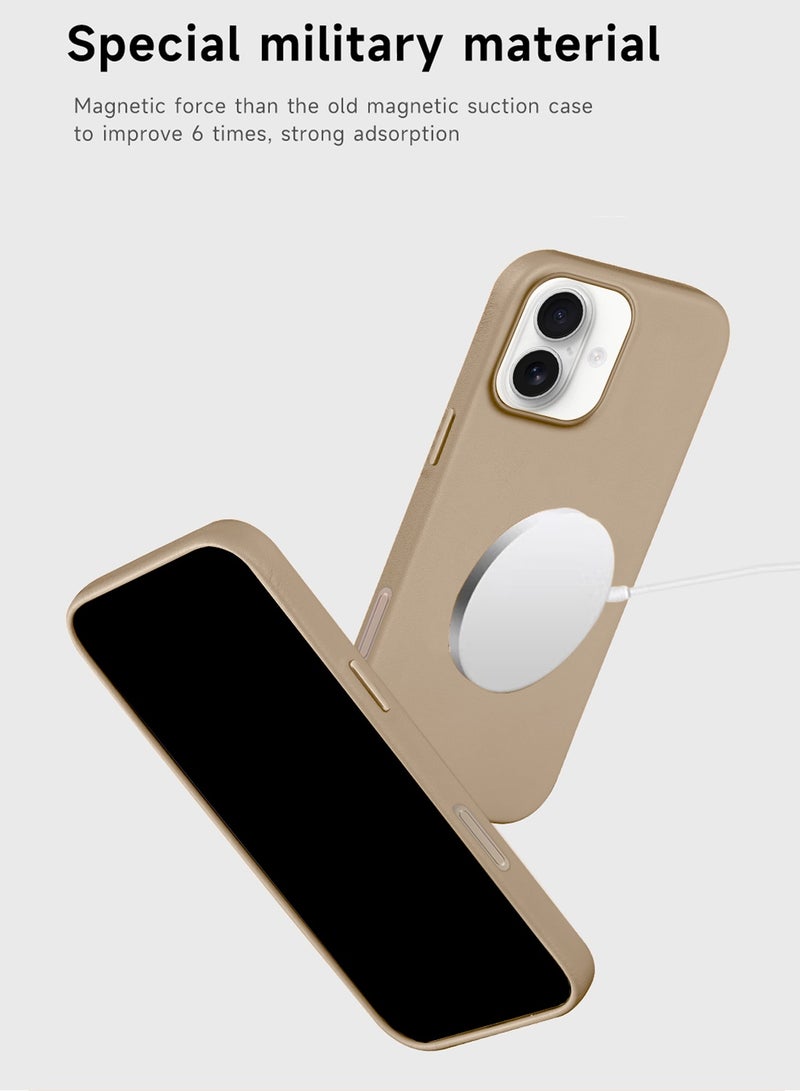 Wtech Apple iPhone 17 5G 2025 Luxury Leather Magnetic Wireless Charging Case Original MagSafe Shockproof Case Cover (MCMPMN) - Gold - Image 3