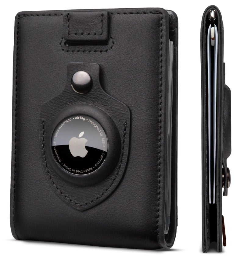 SERMAN BRANDS AirTag Wallet - RFID Blocking Mens Minimalist Money Clip Wallet for Airtag - Full Grain Leather - Slim Bifold. Front Pocket Apple Air tag Wallets for men. Gift (Charcoal Black 1.0 Air) - Image 1