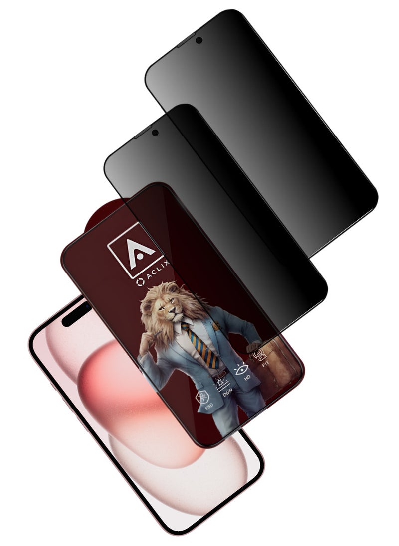 أكاليكس قطعتين، حماية شاشة، عاكس مخفي، لهاتف ايفون 15 بلاس، جودة ممتازة. - Image 1