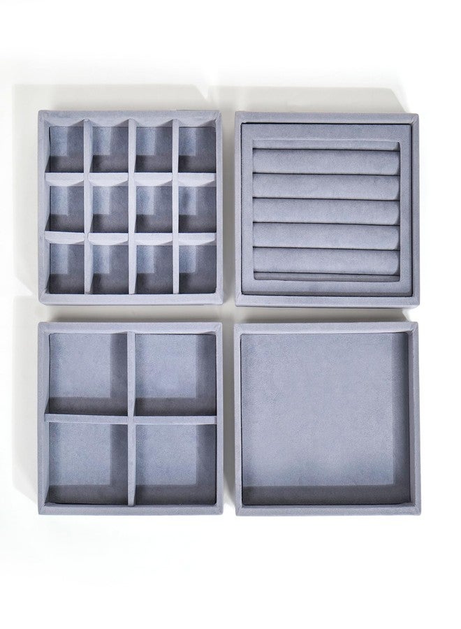 La Trove Stackable Jewelry Tray Organizer Set of 4, Drawer Jewelry Storage for Rings, Earrings and Necklaces, Grey - Image 3
