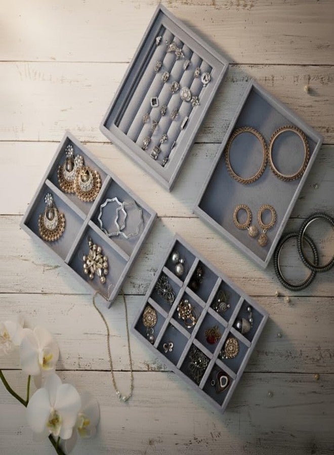 La Trove Stackable Jewelry Tray Organizer Set of 4, Drawer Jewelry Storage for Rings, Earrings and Necklaces, Grey - Image 4