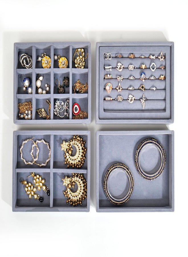 La Trove Stackable Jewelry Tray Organizer Set of 4, Drawer Jewelry Storage for Rings, Earrings and Necklaces, Grey - Image 2