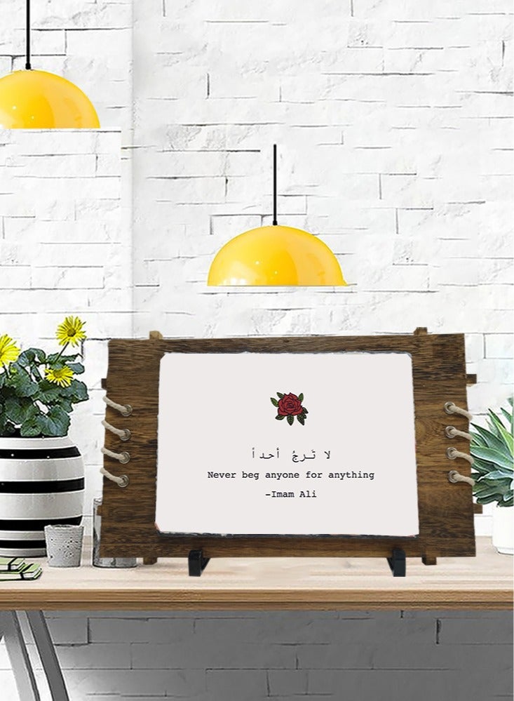 Service Zone Protective Printed White Rectangle Shape Marble Photo Frame for Table Top Never Beg Anyone For Anything Imam Ali  - Image 1