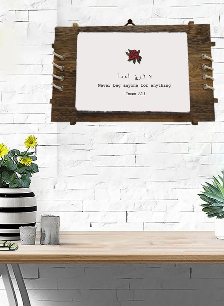 Service Zone Protective Printed White Rectangle Shape Marble Photo Frame for Table Top Never Beg Anyone For Anything Imam Ali  - Image 2