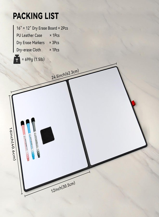 iNenya Double-Sided White Board 16×12inch - Expands to 24“×16” Dry Erase Board with 3 Markers & Anti-Ghosting Surface | Magnetic-Ready | Ultra-Thin for Office,School,Travel,Home(16"×12"-Black) - Image 2