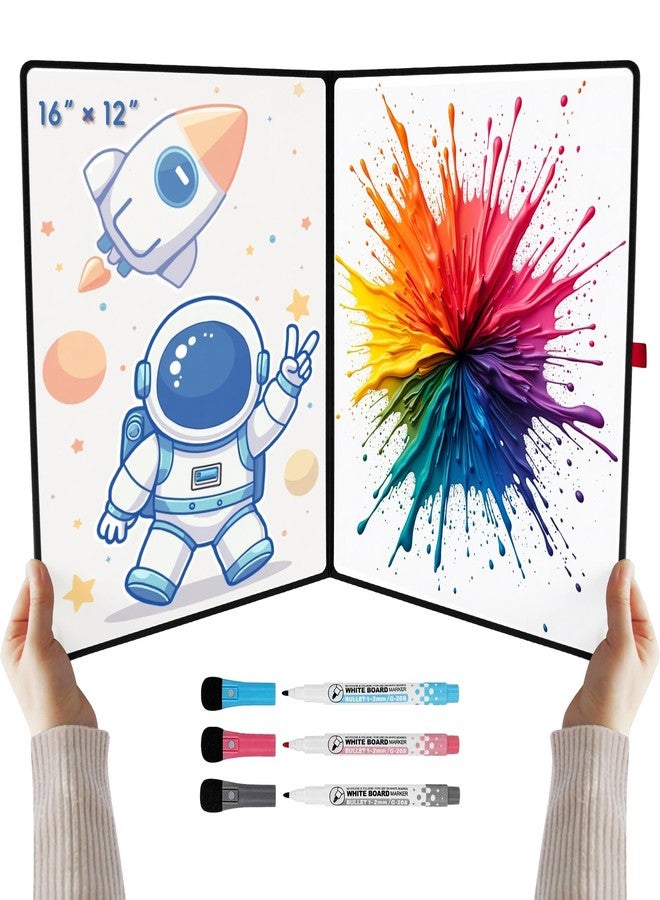 iNenya Double-Sided White Board 16×12inch - Expands to 24“×16” Dry Erase Board with 3 Markers & Anti-Ghosting Surface | Magnetic-Ready | Ultra-Thin for Office,School,Travel,Home(16"×12"-Black) - Image 1