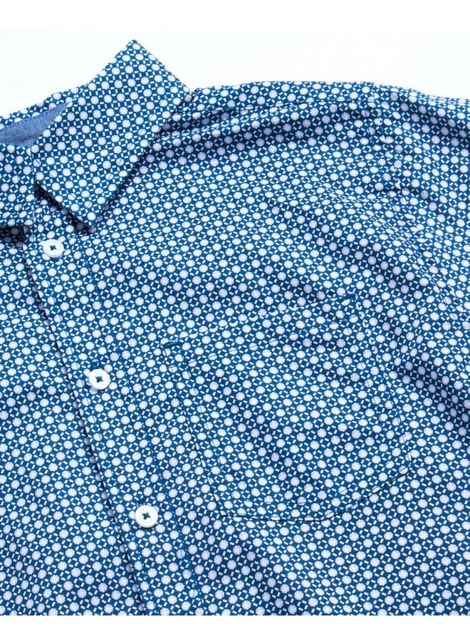 Ben Sherman - Ben Sherman Boys' Dress Shirts - 2 Pack Long Sleeve Button Down Shirts with Chest Pocket - Collared Shirts for Boys (8-18), Size 18, Blue Circle Navy Flower - Image 1