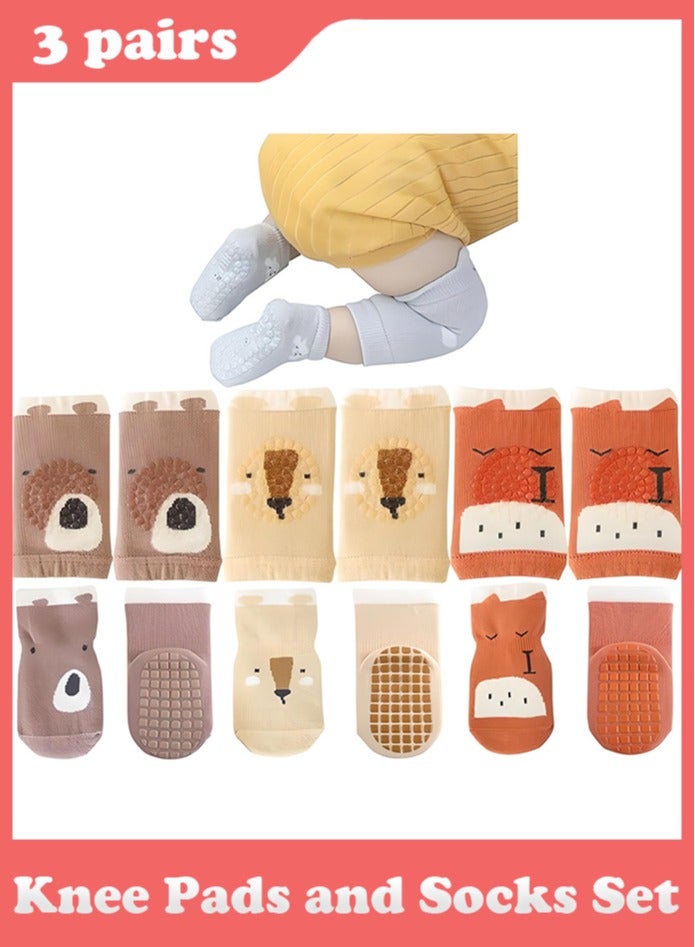 NEMO BABY 3PCS Unisex Baby Crawling Anti-Slip Knee Pads and Socks Set,Save Toddler Boy Girl 12-36 Months Knee and Ankle - Image 1