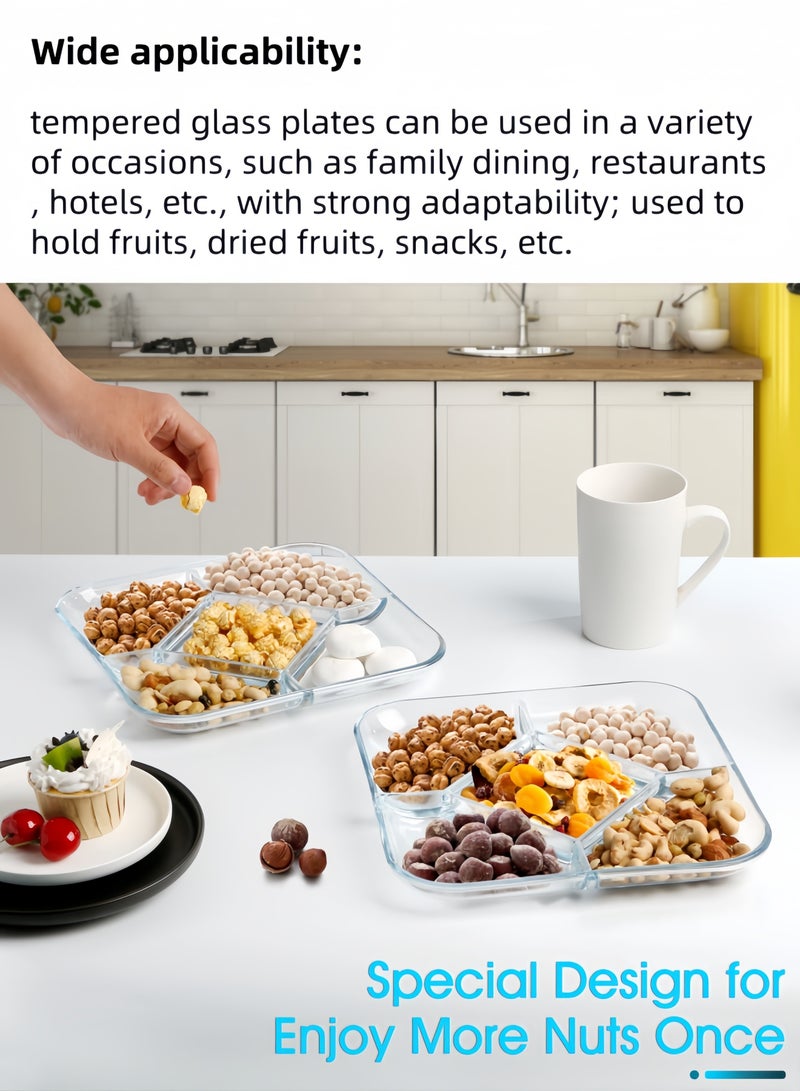 fenix طبق مقسم متين من الزجاج المقسّى مكون من قطعتين، طبق مربع مقسم مقاس 10 بوصات، طبق مربع مقسم مقاس 10 بوصات، مقسم صناديق الغداء، أطباق عشاء مقسمة، آمنة للاستخدام في الميكروويف وغسالة الأطباق، مجموعات تخزين - Image 3