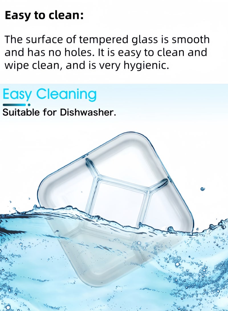 fenix طبق مقسم متين من الزجاج المقسّى مكون من قطعتين، طبق مربع مقسم مقاس 10 بوصات، طبق مربع مقسم مقاس 10 بوصات، مقسم صناديق الغداء، أطباق عشاء مقسمة، آمنة للاستخدام في الميكروويف وغسالة الأطباق، مجموعات تخزين - Image 5