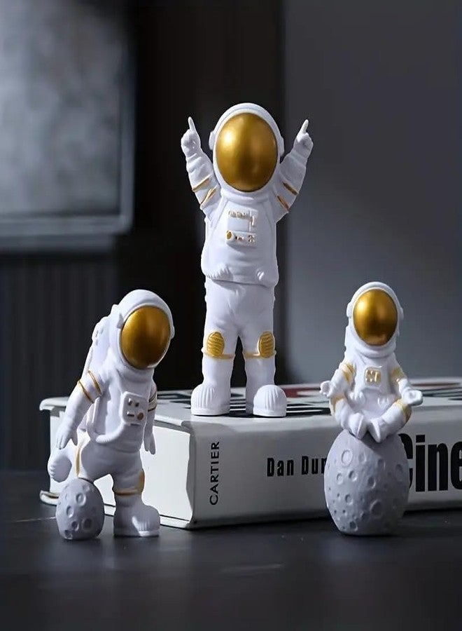 PICKARTME Astronaut Spaceman Miniature Figurine, Desktop Decor Set of 3, 5 cm Height, Golden - Image 3