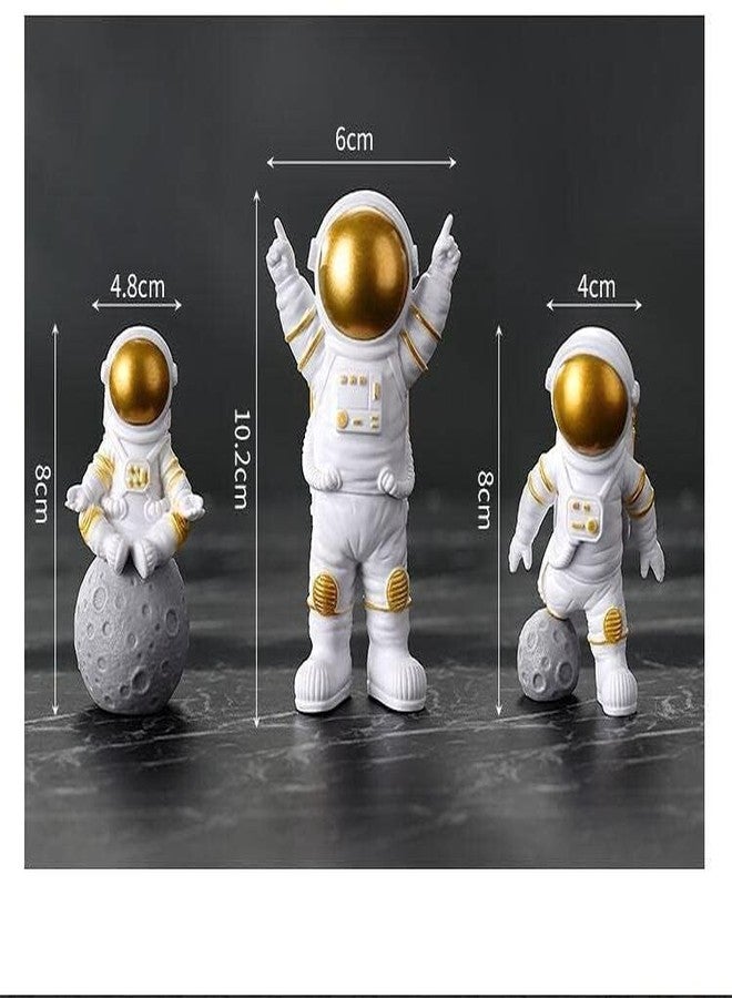 PICKARTME Astronaut Spaceman Miniature Figurine, Desktop Decor Set of 3, 5 cm Height, Golden - Image 2