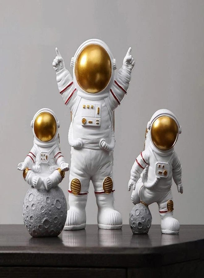 PICKARTME Astronaut Spaceman Miniature Figurine, Desktop Decor Set of 3, 5 cm Height, Golden - Image 1