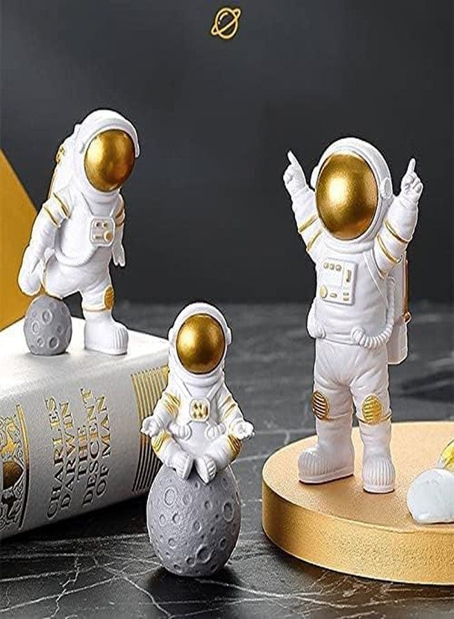 PICKARTME Astronaut Spaceman Miniature Figurine, Desktop Decor Set of 3, 5 cm Height, Golden - Image 4