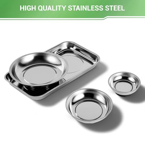GURADESIGN Magnetic Tray 4-Piece, Large Magnetic Parts Tray and Round Magnetic Parts Tray Set, Stainless Steel Heavy Duty 9.5" W x 5.5''L Square and 6" 4" 3"Round Tools Tray - Image 5