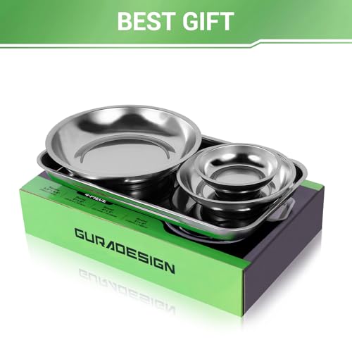 GURADESIGN Magnetic Tray 4-Piece, Large Magnetic Parts Tray and Round Magnetic Parts Tray Set, Stainless Steel Heavy Duty 9.5" W x 5.5''L Square and 6" 4" 3"Round Tools Tray - Image 2