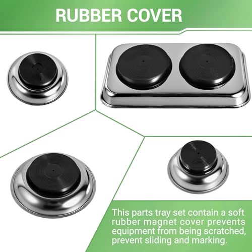 GURADESIGN Magnetic Tray 4-Piece, Large Magnetic Parts Tray and Round Magnetic Parts Tray Set, Stainless Steel Heavy Duty 9.5" W x 5.5''L Square and 6" 4" 3"Round Tools Tray - Image 4