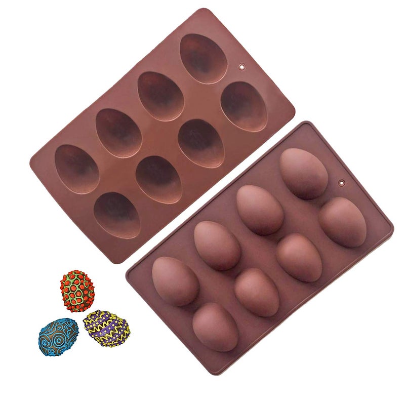 Megrocle 8 Cavity Silicone Egg Molds Set of 2, Food Grade Silicone Mold for Cake Decorating, Chocolate Mold, Candy Mold, Ice Cube Trays, Muffin Truffle Mold and More Bread Baking Molds - Image 1