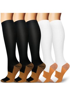 Copper Compression Socks for Men & Women, Copper-Infused Compression Socks Moisture-Wicking Copper Compression Socks for Medical Running Hiking Cycling 15-20 mmHg (Black/White, L/XL)