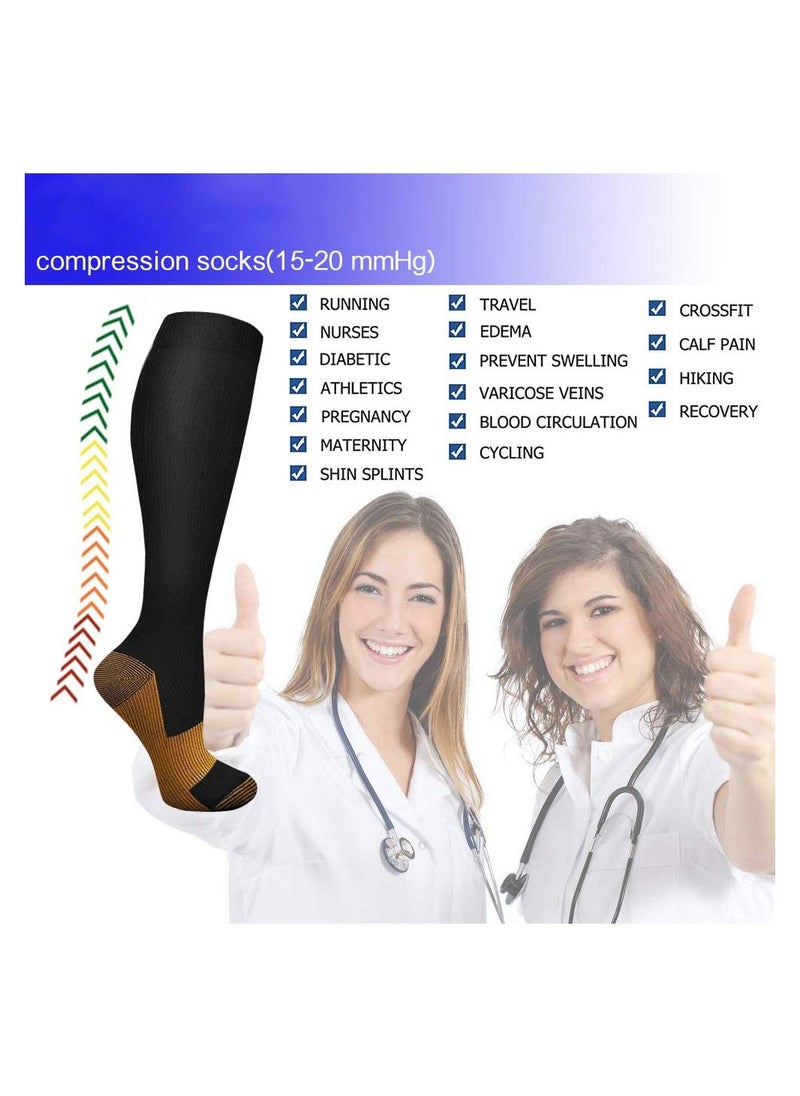 SYOSI - Copper Compression Socks for Men & Women, Copper-Infused Compression Socks Moisture-Wicking Copper Compression Socks for Medical Running Hiking Cycling 15-20 mmHg (Black/White, L/XL) - Image 1