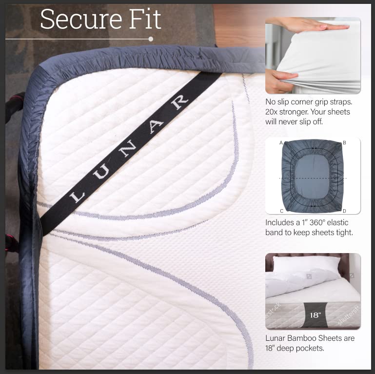 Lunar Silks Lunar - Pure 100 Percent Rayon Derived from Bamboo Bed Sheet Set w/Corner Straps, for Hot Sleepers, Soft, Lightweight, Extra Deep Pockets 18” (One Set) (Frost White, Twin XL) - Image 3