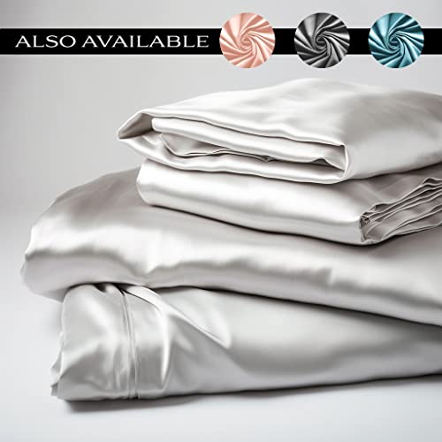 Lunar Silks Lunar - Pure 100 Percent Rayon Derived from Bamboo Bed Sheet Set w/Corner Straps, for Hot Sleepers, Soft, Lightweight, Extra Deep Pockets 18” (One Set) (Frost White, Twin XL) - Image 2
