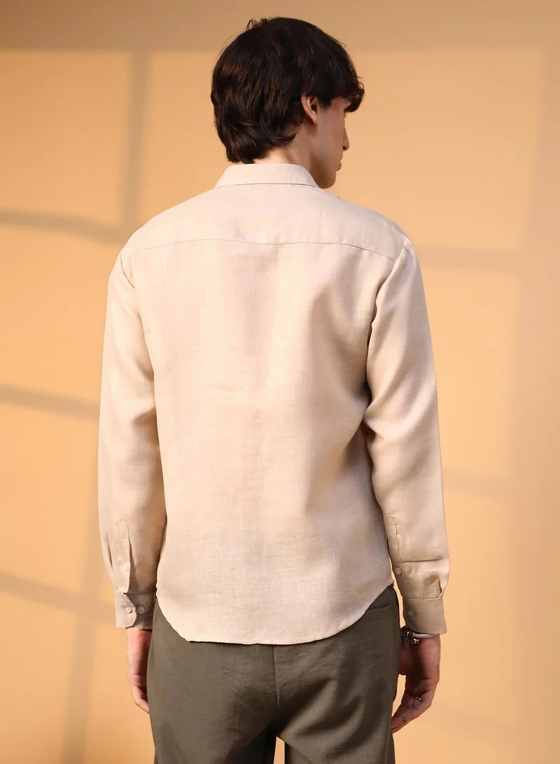 Campus Sutra  Men's Khaki Beige Solid Utility Shirt for Men | Best Price UAE