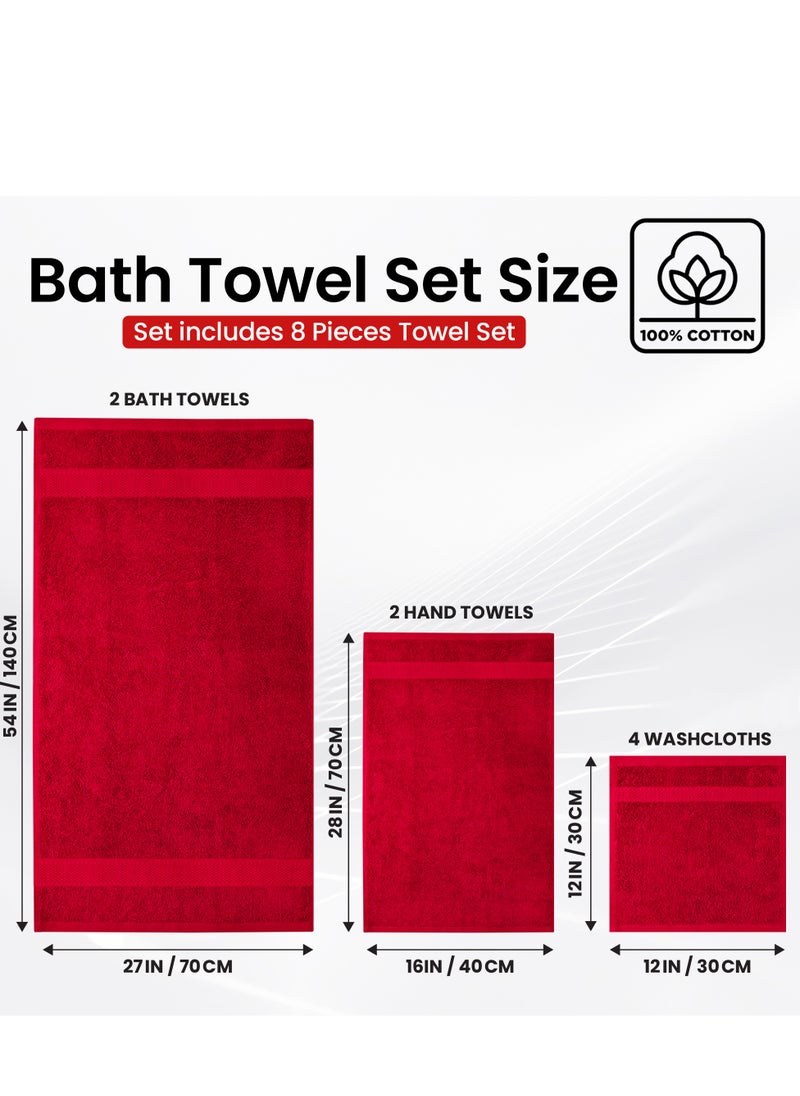 Infinitee Xclusives Premium Burgundy Bath Towels Set - [Pack of 8] 100% Cotton Highly Absorbent 2 Bath Towels, 2 Hand Towels and 4 Washcloths - Luxury Hotel & Spa Quality Bath Towels for Bathroom by Infinitee Xclusives  - Image 3