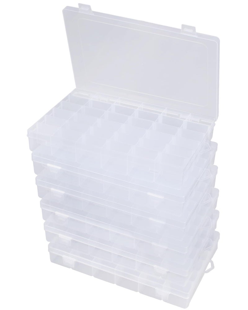 Facikono 6 Pack 36 Grids Bead Organizer Tackle Box Organizers Plastic Organizer Box with Dividers Craft Storage Containers for Beads, Jewelry Clear Boxes Organizers - Image 1
