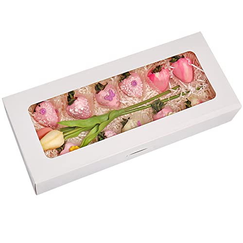 RIFMEAE 24-Pack 14" x 6" x 2.5" Cookie Boxes, Bakery Boxes with Window, Strawberry Boxes, Auto-Popup Treat Boxes for Strawberries, Cookies - Image 1