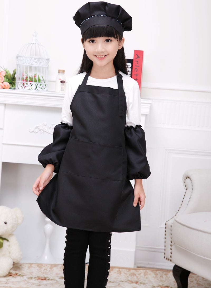 DURKU Girls Kid Apron and Chef Hat Gift Set for Cooking Baking –  Little Chef Apron - Kids Baking Set for Girls - Kids Cooking Apron - Cute Child Apron black XL  - Image 1