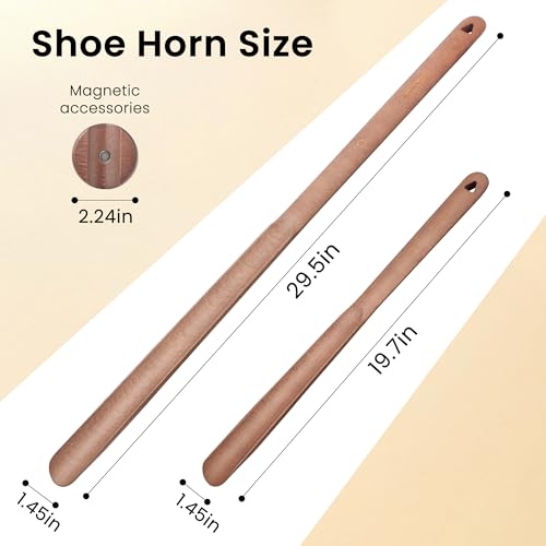 Eumtenr Shoe Horn Long Handle for Seniors 197 Extra Long Shoehorn Wooden for Men Women with Magnetic Base Wall Mounted Durable Shoe Spoon for Seniors Gifts Walnut Color - Image 3
