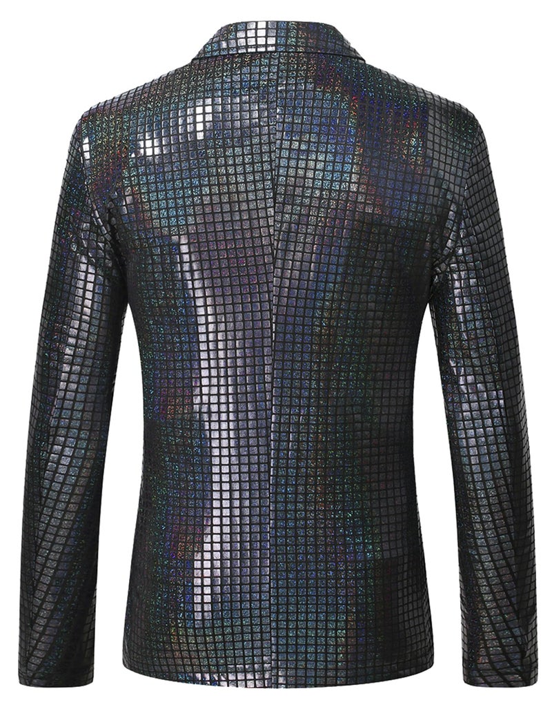 Zeroyaa Men'S 70S Disco Suits Metallic Shiny Sequin Outfits Blazer And Pants Set Dance Party Costume Black Small - Image 3