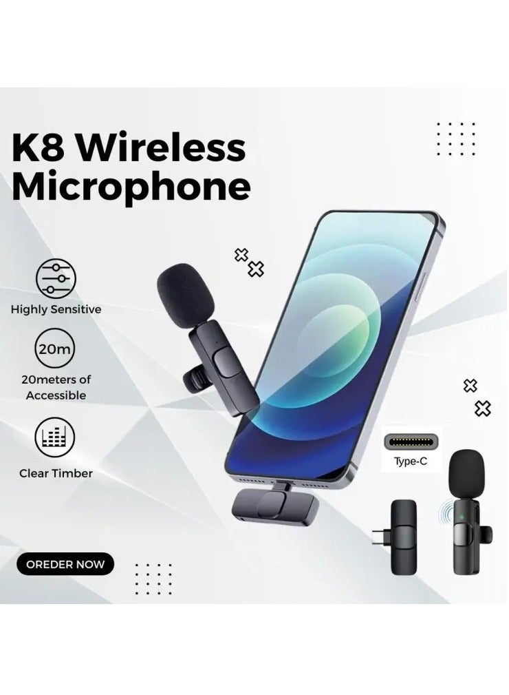 K8 Wireless Microphone, Digital Mini Portable Recording Clip Mic with Receiver for All  iPhone Type-C and Mobile Phones Camera Laptop for Vlogging YouTube Online Class, Zoom Call - Image 5