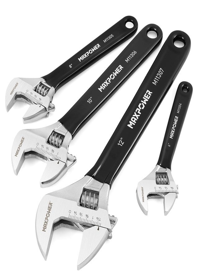 MAXPOWER Adjustable Wrench Set, 4-Piece Adjustable Wrenches 6-inch, 8-inch, 10-inch and 12-inch, Metric & SAE Scales, Extra-Wide Jaw and Soft Girp Wrench Set - Image 1