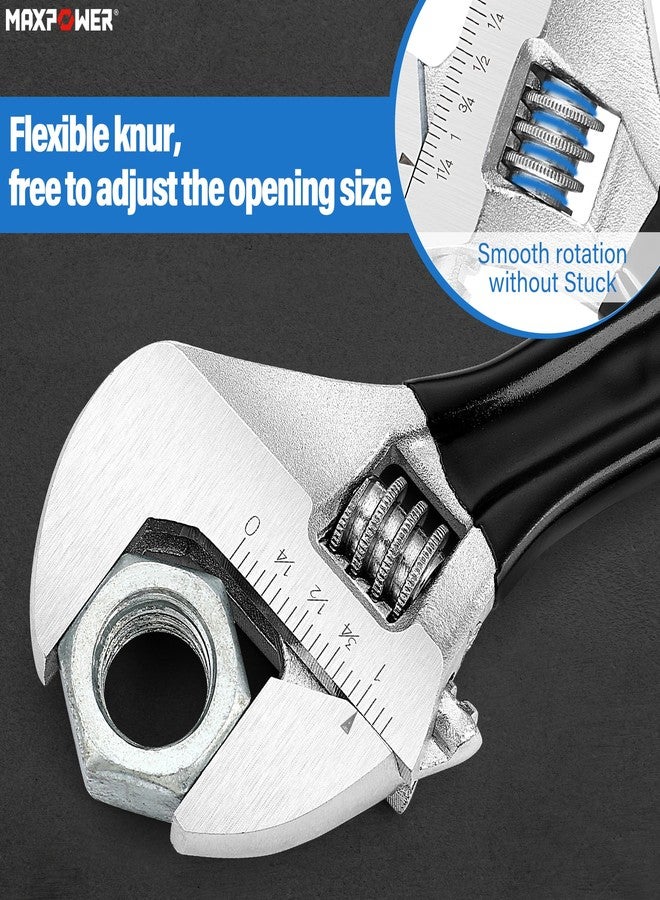 MAXPOWER Adjustable Wrench Set, 4-Piece Adjustable Wrenches 6-inch, 8-inch, 10-inch and 12-inch, Metric & SAE Scales, Extra-Wide Jaw and Soft Girp Wrench Set - Image 4