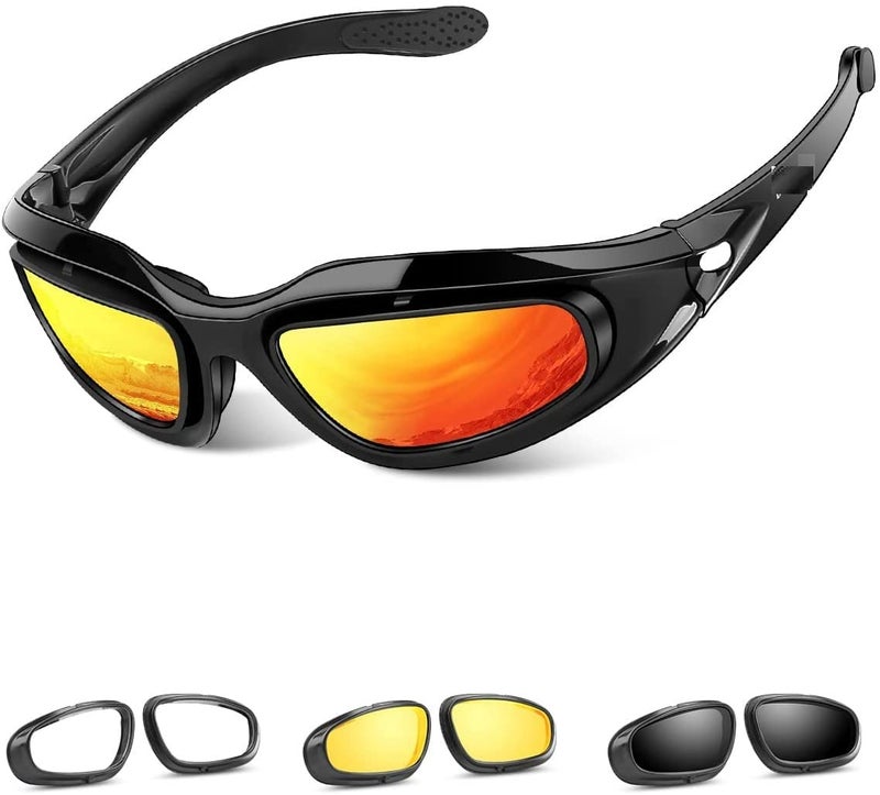 Linist Polarized Motorcycle Riding Goggles, Windproof Cycling Glasses UV400 Outdoor Sports Sunglasses Interchangeable Lenes for Running, Driving, Mountain Bike, Hiking - Image 1