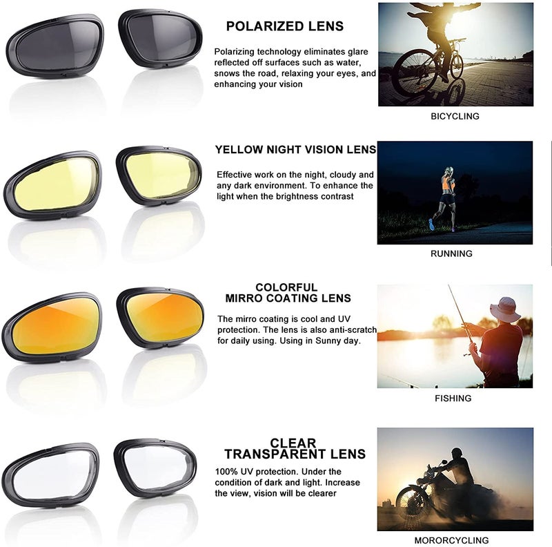 Linist Polarized Motorcycle Riding Goggles, Windproof Cycling Glasses UV400 Outdoor Sports Sunglasses Interchangeable Lenes for Running, Driving, Mountain Bike, Hiking - Image 4