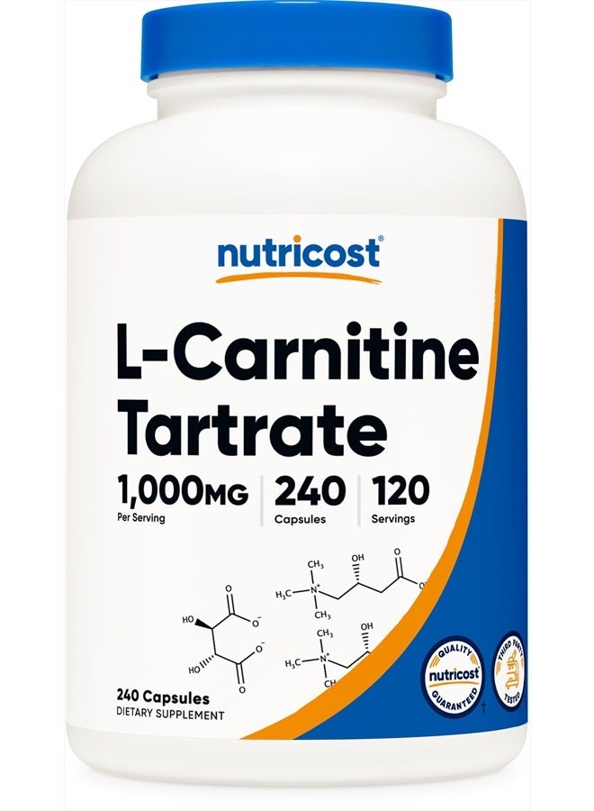 Nutricost L-Carnitine Tartrate 1,000mg, 240 Capsules - 500mg Per Capsule, 120 Servings - Image 1
