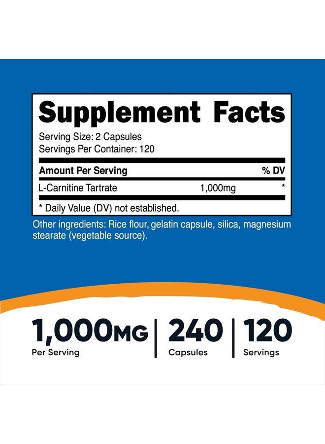 Nutricost L-Carnitine Tartrate 1,000mg, 240 Capsules - 500mg Per Capsule, 120 Servings - Image 4