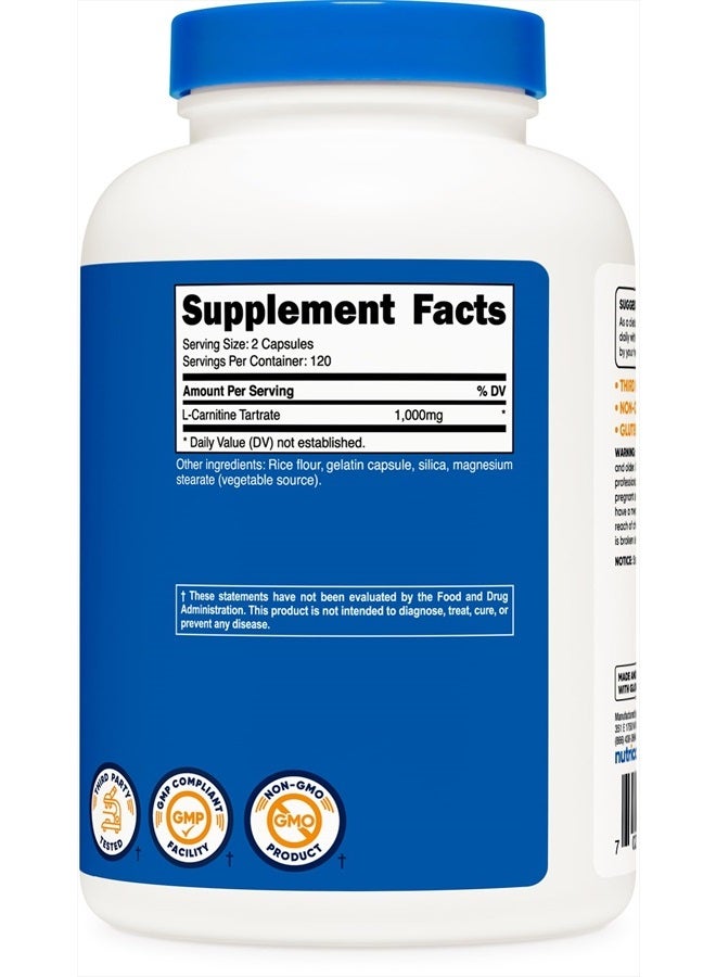 Nutricost L-Carnitine Tartrate 1,000mg, 240 Capsules - 500mg Per Capsule, 120 Servings - Image 3