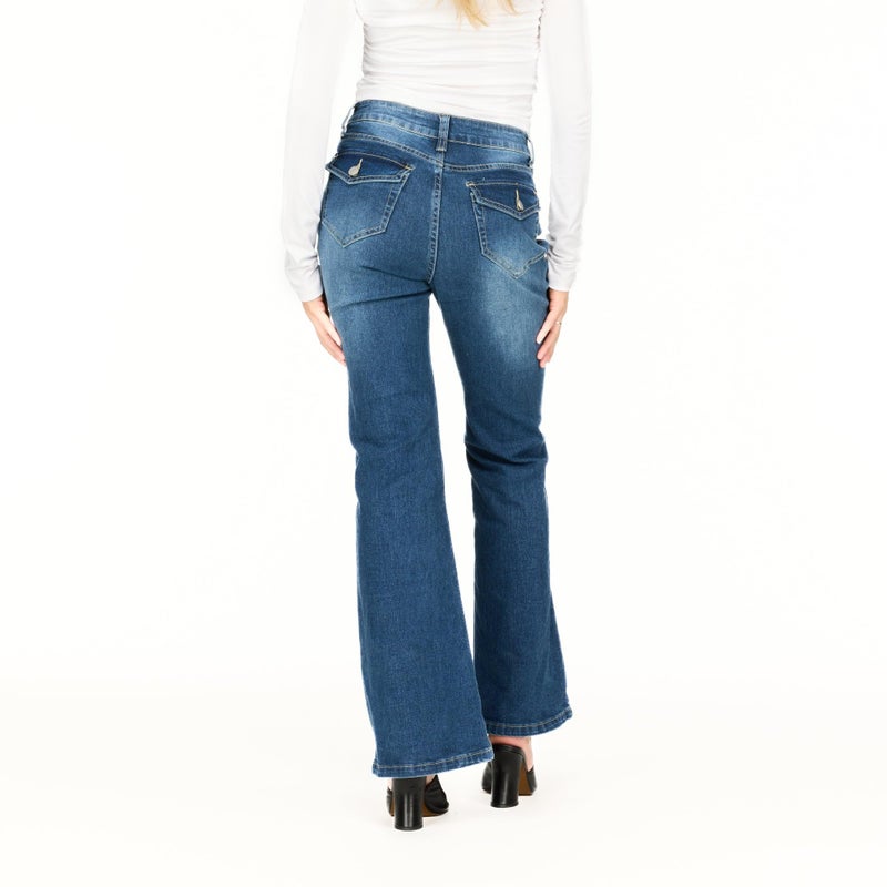 Forever 21 Women's Flare Denim Jeans - Star Embroidered Back Pockets, High-Rise Slim Fit Stretch Jeans with Retro Y2K Style, Dark wash, 0 - Image 5