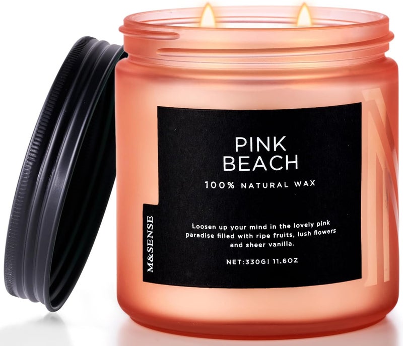 M&SENSE Pink Beach Sands Jar Candle, 11.6oz Pineapple & Coconut Scented Natural Soy Candles for Home Scented, 70 Hour Burn Time, Home Decor Gift for Women, Friends, Family, Colleagues, Couples - Image 1