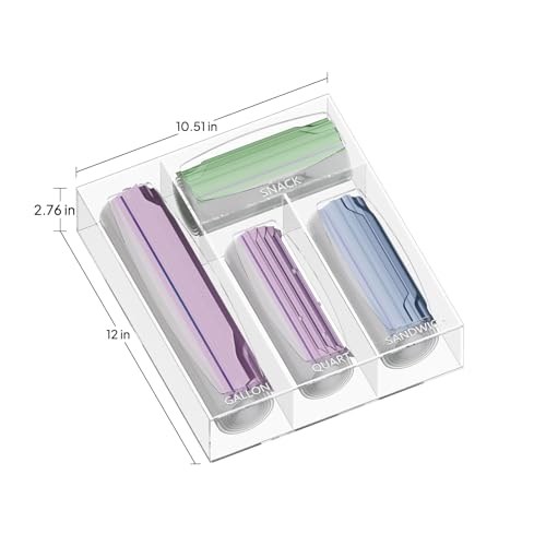 Aquiver Acrylic Bags Storage Organizer - Baggie Bags Drawer Organizer & Plastic Food Storage Bags Holder - Compatible with Gallon, Quart, Sandwich, Snap, Freezer, Slider Bags (Clear) - Image 2