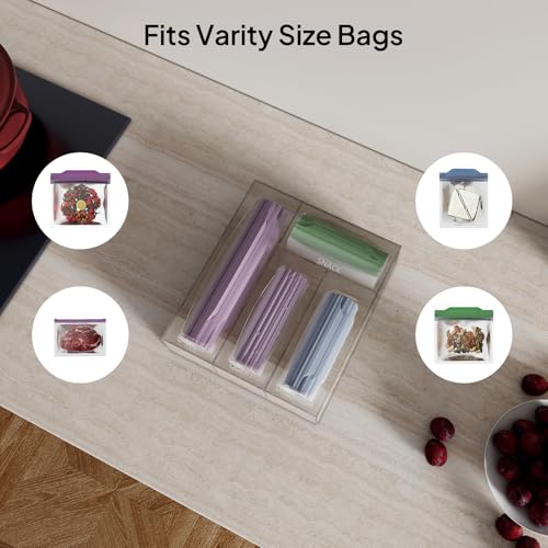 Aquiver Acrylic Bags Storage Organizer - Baggie Bags Drawer Organizer & Plastic Food Storage Bags Holder - Compatible with Gallon, Quart, Sandwich, Snap, Freezer, Slider Bags (Clear) - Image 3