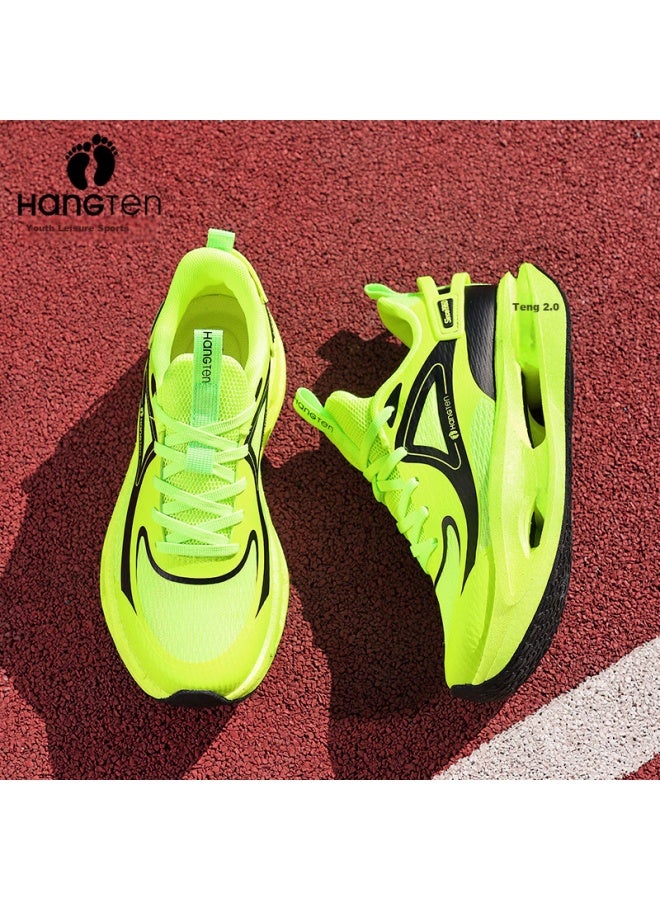 Huanteng Sports Shoes Men's Student Youth Professional Running Shoes Boys Girls Mesh Shock Absorption Fluorescent Green Black Size 37