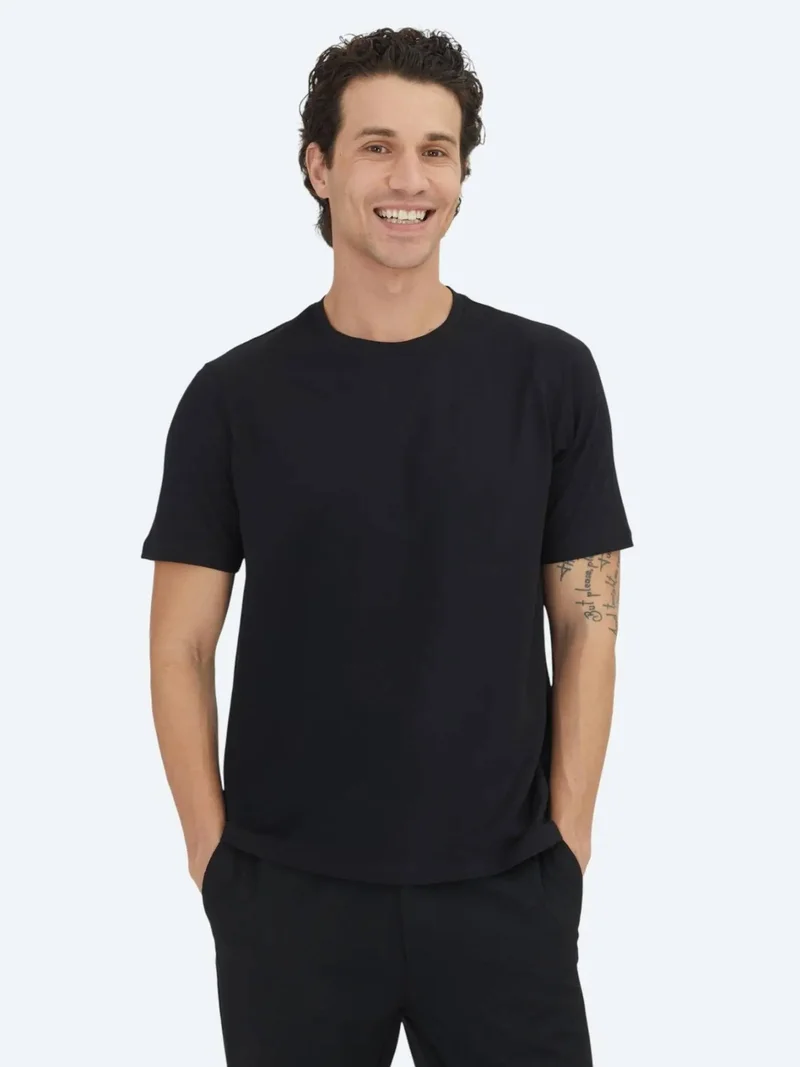 Kip Black Plain Crew Neck 100% Cotton T-Shirt