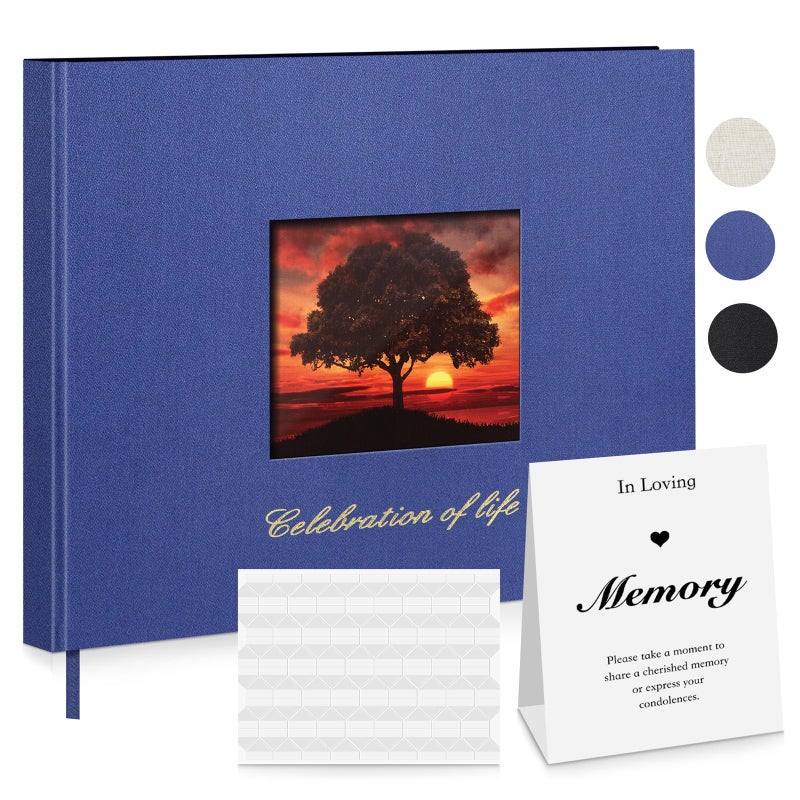 SUNEE Funeral Guest Book for Memorial  Funeral Services  in Loving Memory Funeral Book Celebration of Life Guest Book with 100 Lined Pages Table Sign Ribbon Bookmark and Linen Hardcover Black