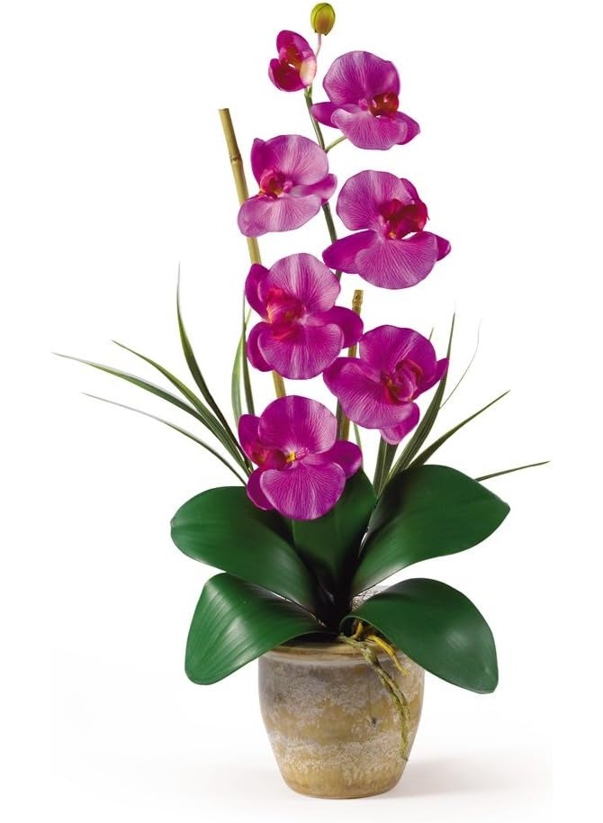 LATIFA Nearly Natural Handmade Premium Phalaenopsis Silk Orchid Flower Arrangement with Ceramic Vase, Purple - Image 1